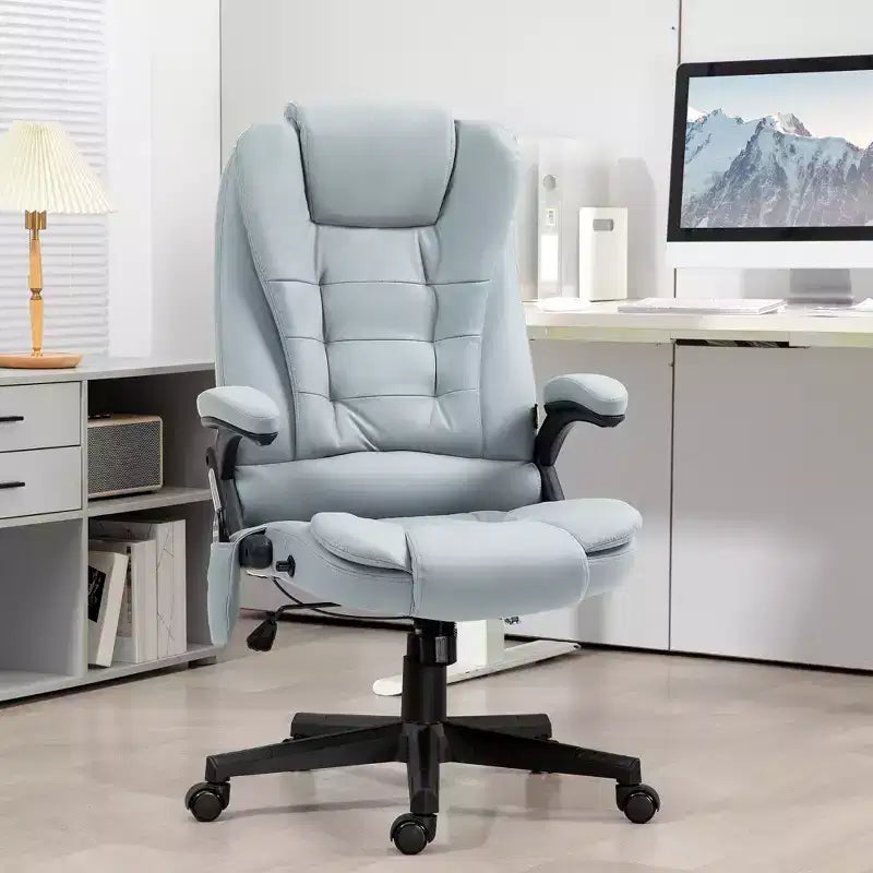 Fauteuil de bureau massant HOMCOM 6 points vibrant avec fonction chauffante, dossier haut en microfibre, inclinaison et accoudoirs