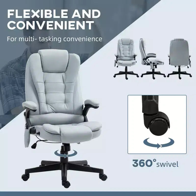 Fauteuil de bureau massant HOMCOM 6 points vibrant avec fonction chauffante, dossier haut en microfibre, inclinaison et accoudoirs
