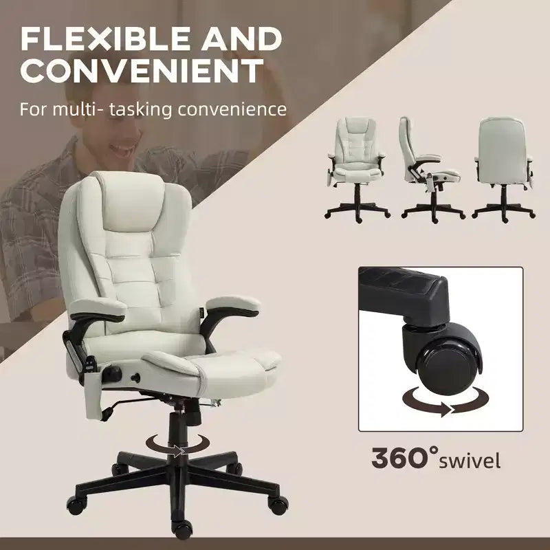 Fauteuil de bureau massant HOMCOM 6 points vibrant avec fonction chauffante, dossier haut en microfibre, inclinaison et accoudoirs