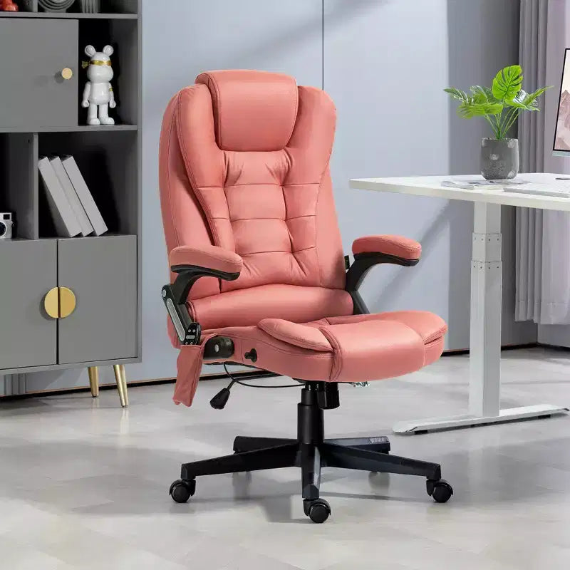 Fauteuil de bureau massant HOMCOM 6 points vibrant avec fonction chauffante, dossier haut en microfibre, inclinaison et accoudoirs