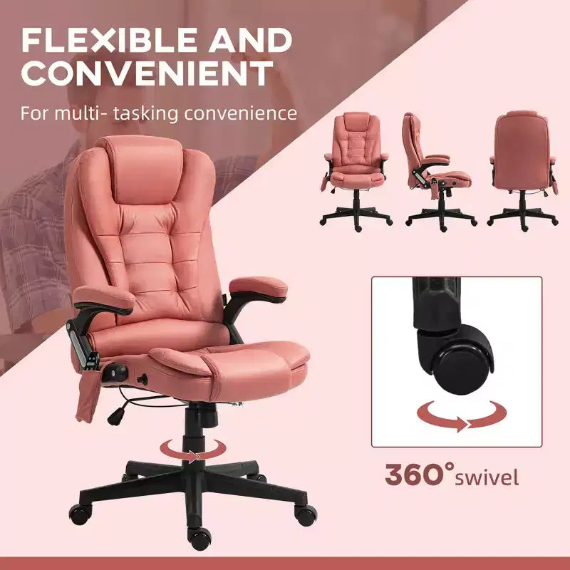 Fauteuil de bureau massant HOMCOM 6 points vibrant avec fonction chauffante, dossier haut en microfibre, inclinaison et accoudoirs