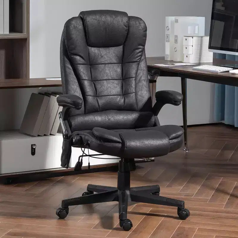 Fauteuil de bureau massant HOMCOM 6 points vibrant avec fonction chauffante, dossier haut en microfibre, inclinaison et accoudoirs