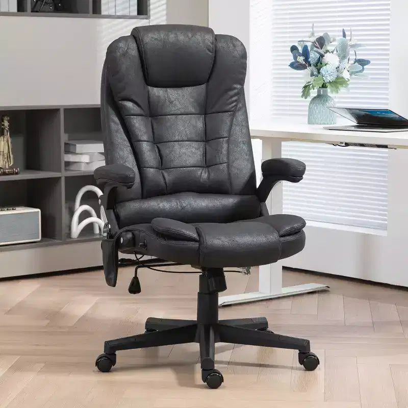 Fauteuil de bureau massant HOMCOM 6 points vibrant avec fonction chauffante, dossier haut en microfibre, inclinaison et accoudoirs