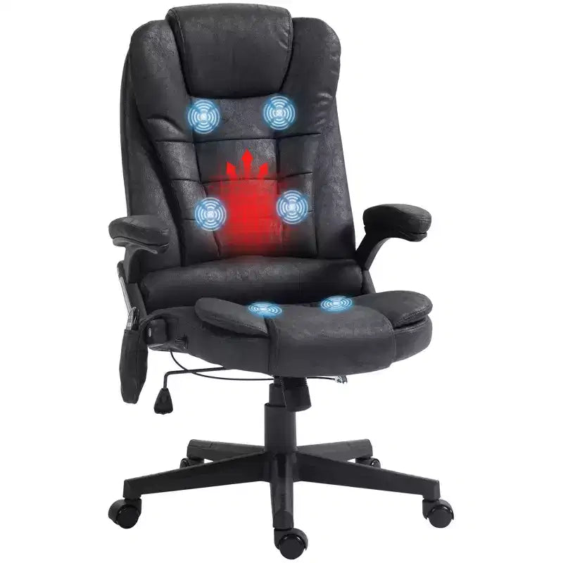 Fauteuil de bureau massant HOMCOM 6 points vibrant avec fonction chauffante, dossier haut en microfibre, inclinaison et accoudoirs