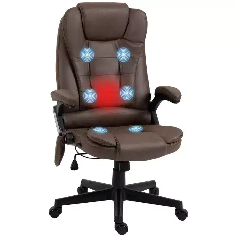 Fauteuil de bureau massant HOMCOM 6 points vibrant avec fonction chauffante, dossier haut en microfibre, inclinaison et accoudoirs