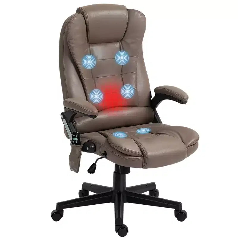 Fauteuil de bureau massant HOMCOM 6 points vibrant avec fonction chauffante, dossier haut en microfibre, inclinaison et accoudoirs