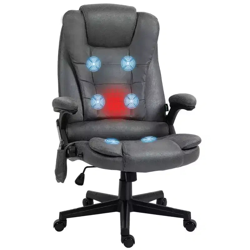 Fauteuil de bureau massant HOMCOM 6 points vibrant avec fonction chauffante, dossier haut en microfibre, inclinaison et accoudoirs