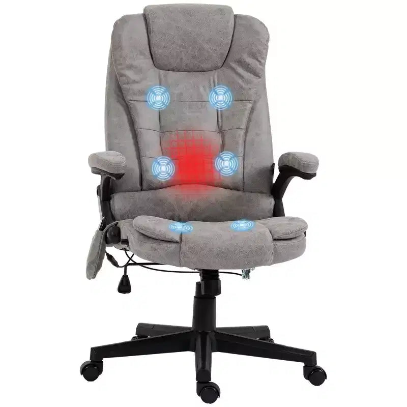 Fauteuil de bureau massant HOMCOM 6 points vibrant avec fonction chauffante, dossier haut en microfibre, inclinaison et accoudoirs