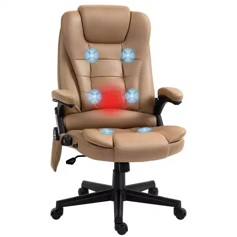 Fauteuil de bureau massant HOMCOM 6 points vibrant avec fonction chauffante, dossier haut en microfibre, inclinaison et accoudoirs