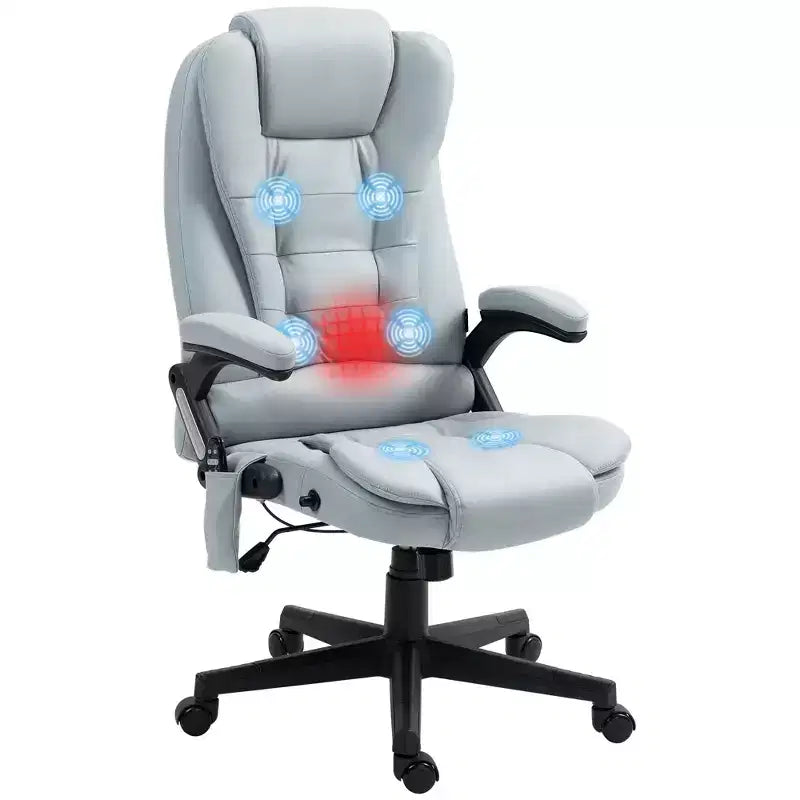 Fauteuil de bureau massant HOMCOM 6 points vibrant avec fonction chauffante, dossier haut en microfibre, inclinaison et accoudoirs