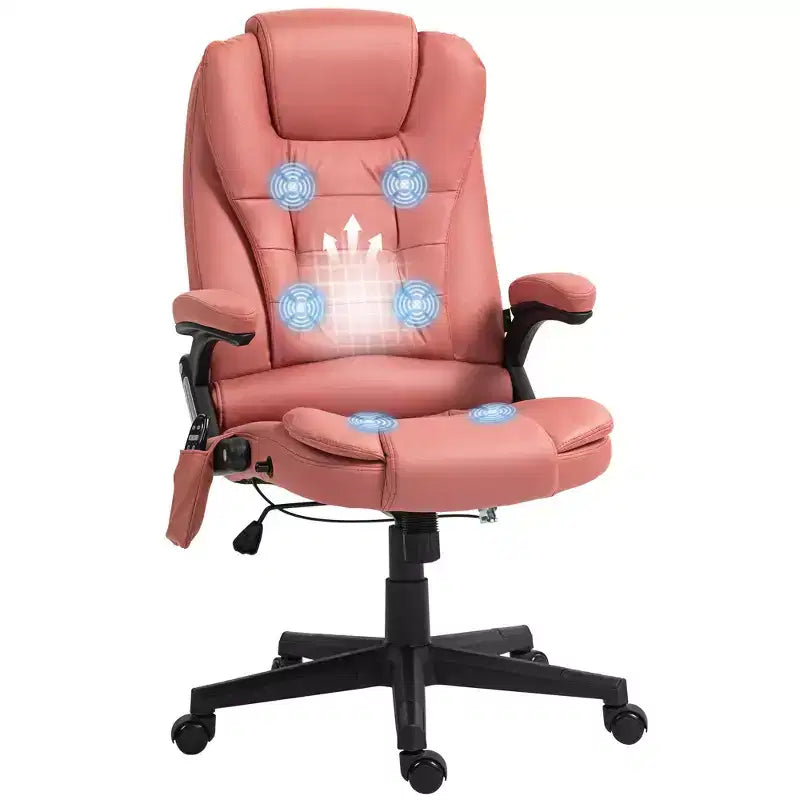 Fauteuil de bureau massant HOMCOM 6 points vibrant avec fonction chauffante, dossier haut en microfibre, inclinaison et accoudoirs