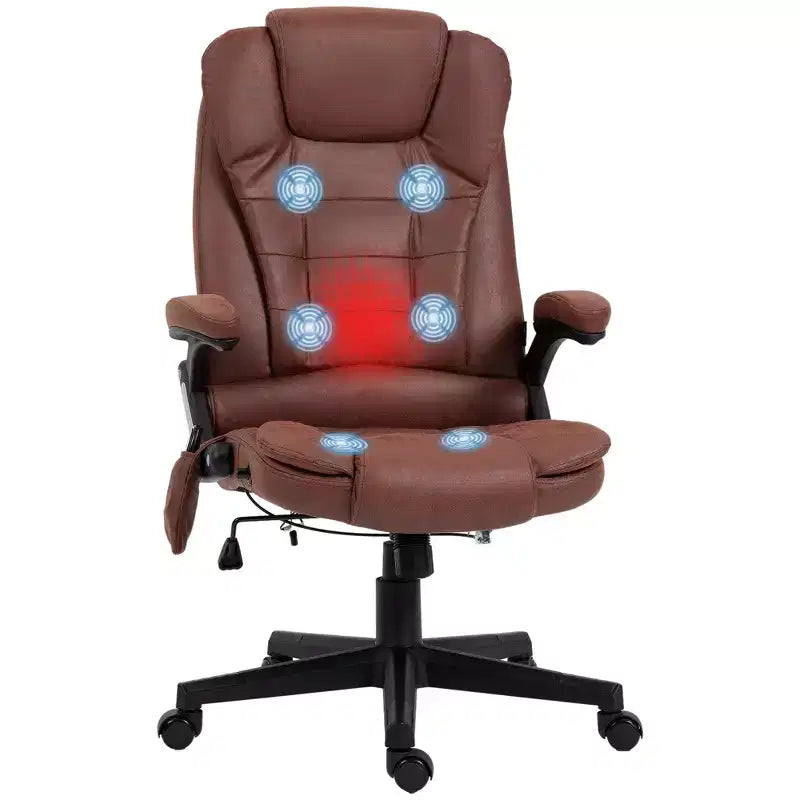 Fauteuil de bureau massant HOMCOM 6 points vibrant avec fonction chauffante, dossier haut en microfibre, inclinaison et accoudoirs