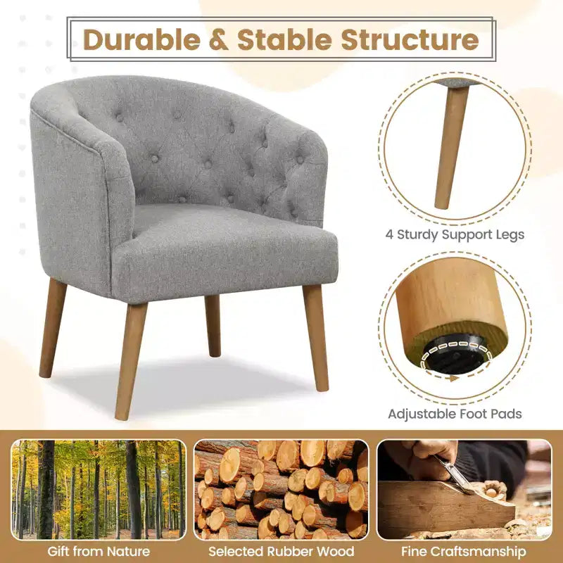Costway Fauteuil d'appoint rembourré, Fauteuil Club Confortable, Canapé Simple avec Pieds en Bois d'Hévéa