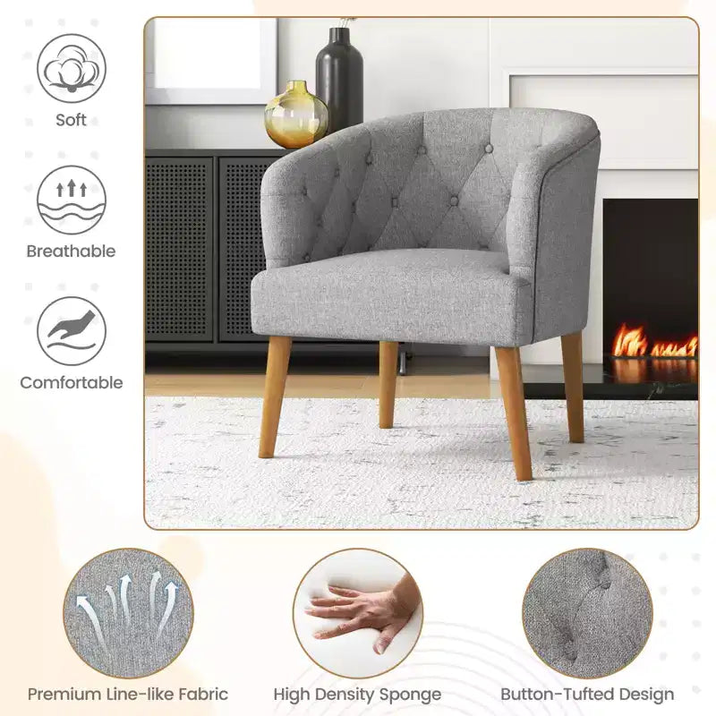 Costway Fauteuil d'appoint rembourré, Fauteuil Club Confortable, Canapé Simple avec Pieds en Bois d'Hévéa