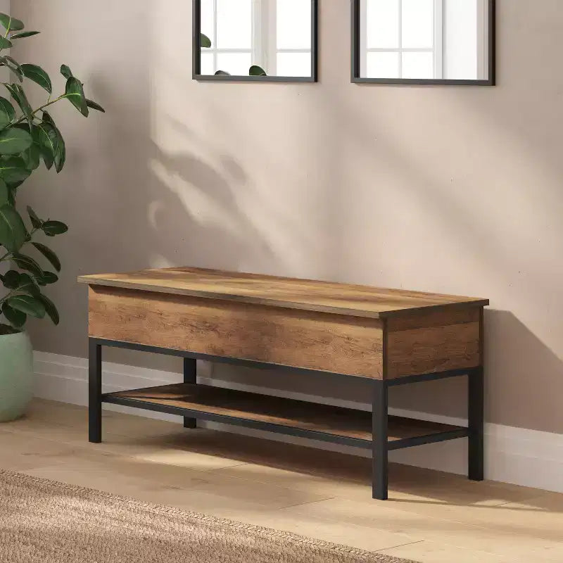 Banc d'entrée rustique Merrick Lane avec étagère de rangement inférieure