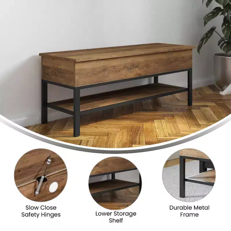 Banc d'entrée rustique Merrick Lane avec étagère de rangement inférieure