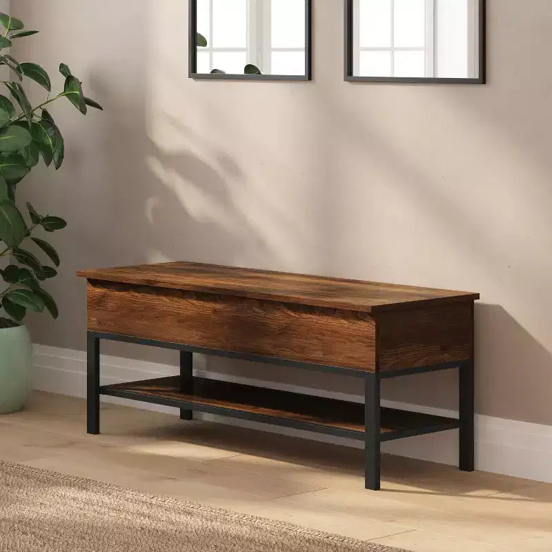 Banc d'entrée rustique Merrick Lane avec étagère de rangement inférieure
