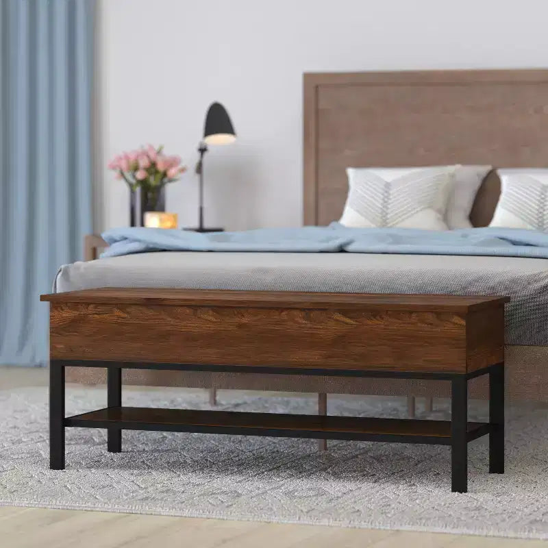 Banc d'entrée rustique Merrick Lane avec étagère de rangement inférieure
