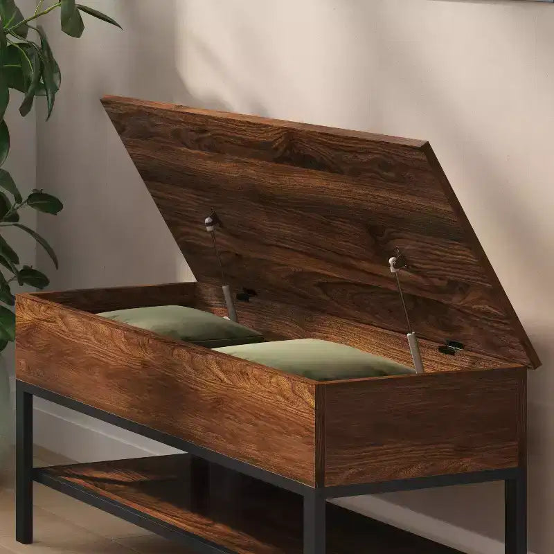 Banc d'entrée rustique Merrick Lane avec étagère de rangement inférieure