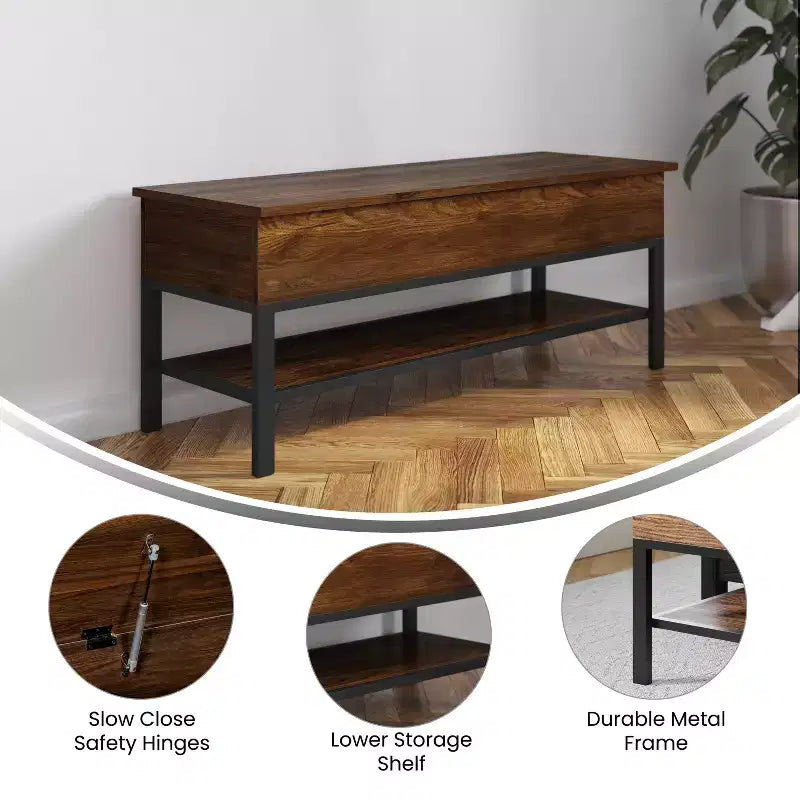 Banc d'entrée rustique Merrick Lane avec étagère de rangement inférieure