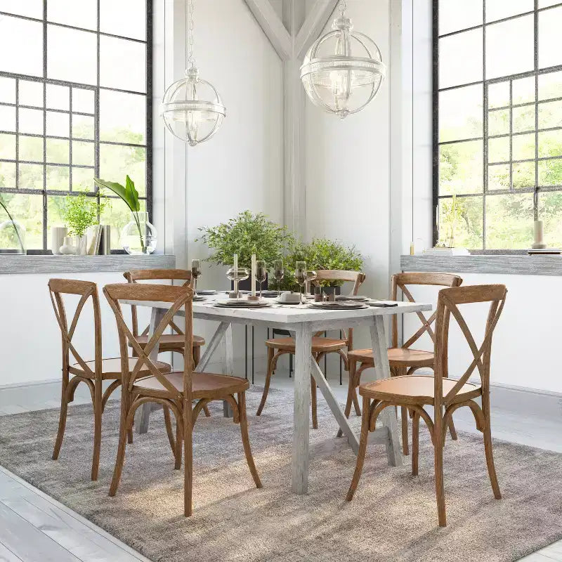 Table de salle à manger Emma et Oliver en bois avec piètement tréteau