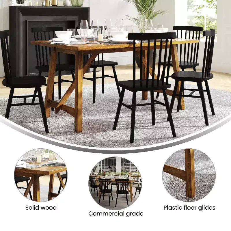 Table de salle à manger Emma et Oliver en bois avec piètement tréteau