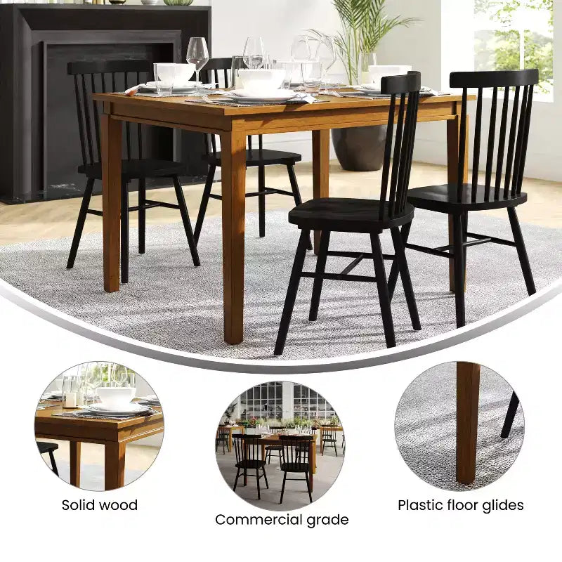 Flash Furniture Henry Table à manger en bois massif, rectangulaire et robuste de qualité commerciale pour 4 personnes