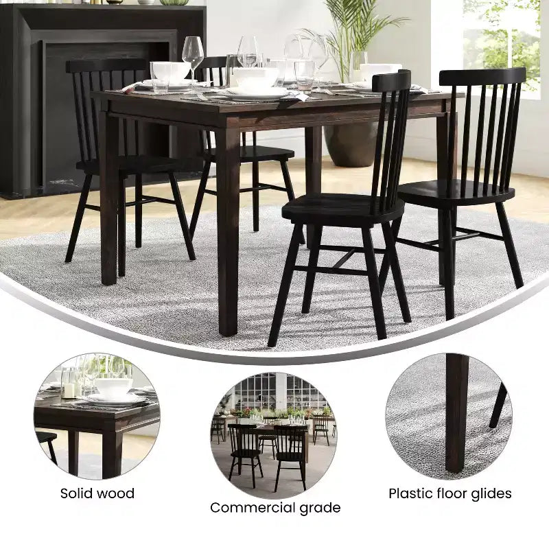 Flash Furniture Henry Table à manger en bois massif, rectangulaire et robuste de qualité commerciale pour 4 personnes