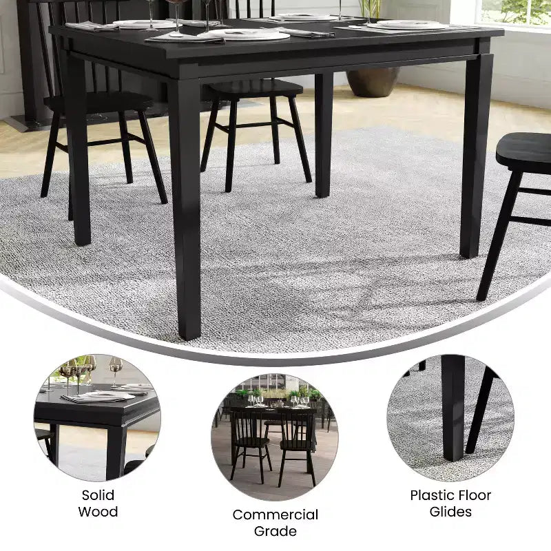 Flash Furniture Henry Table à manger en bois massif, rectangulaire et robuste de qualité commerciale pour 4 personnes
