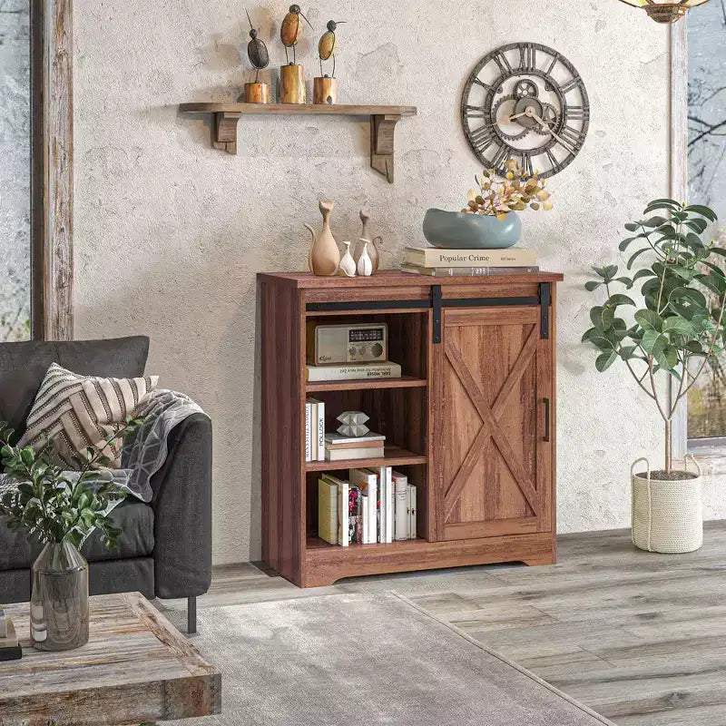 Meuble de bar à café de ferme HOMCOM, buffet de 84 cm avec porte coulissante de grange et étagère réglable, meuble buffet de cuisine