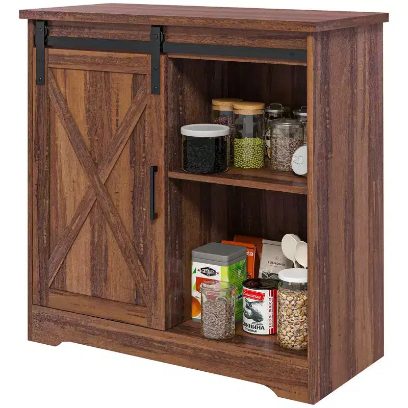 Meuble de bar à café de ferme HOMCOM, buffet de 84 cm avec porte coulissante de grange et étagère réglable, meuble buffet de cuisine