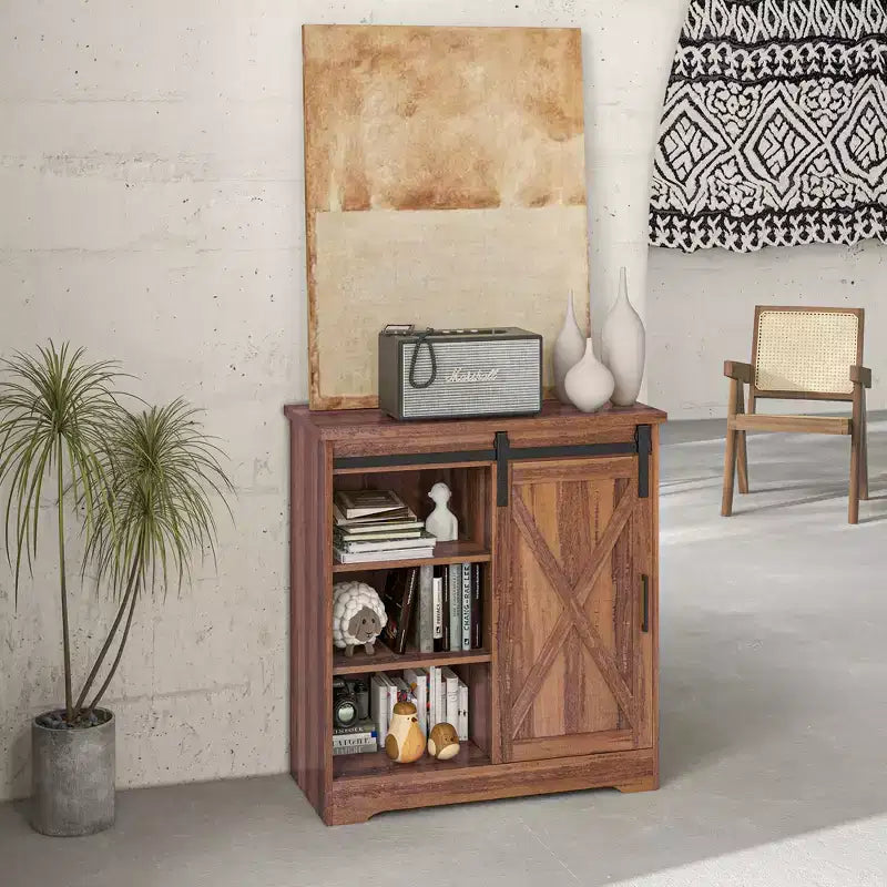 Meuble de bar à café de ferme HOMCOM, buffet de 84 cm avec porte coulissante de grange et étagère réglable, meuble buffet de cuisine