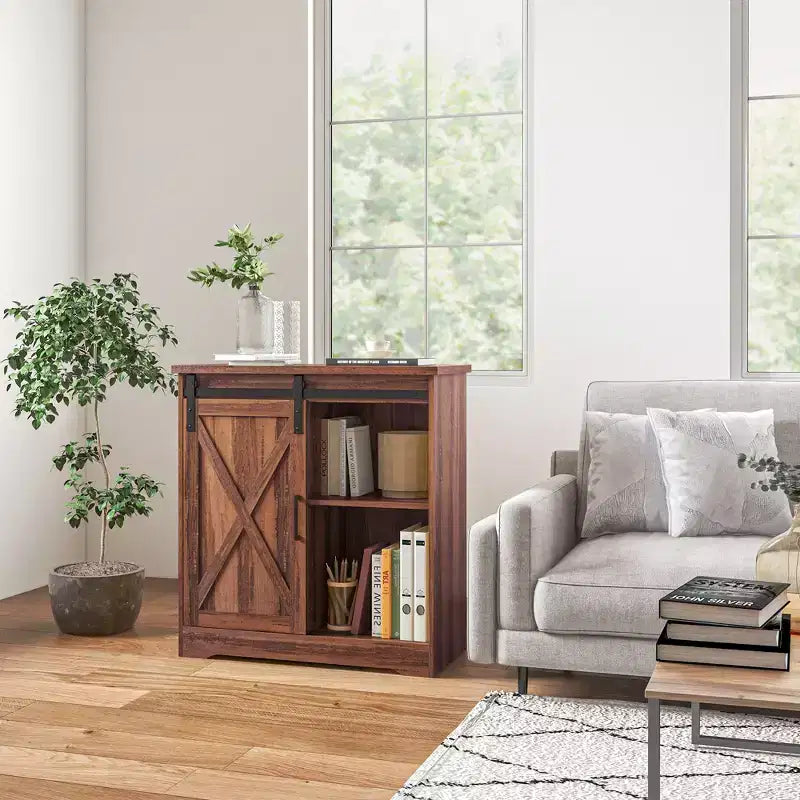 Meuble de bar à café de ferme HOMCOM, buffet de 84 cm avec porte coulissante de grange et étagère réglable, meuble buffet de cuisine