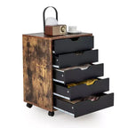 Commode de rangement à 5 tiroirs Costway, meuble bas de rangement avec roulettes, marron rustique