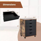 Commode de rangement à 5 tiroirs Costway, meuble bas de rangement avec roulettes, marron rustique