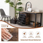 Commode de rangement à 5 tiroirs Costway, meuble bas de rangement avec roulettes, marron rustique