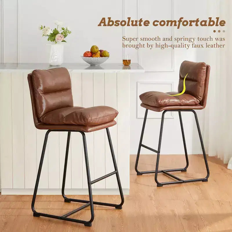 Lot de 2 tabourets de bar modernes en similicuir épais avec pieds en métal - Glitzhome