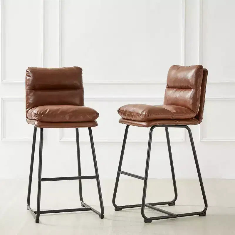 Lot de 2 tabourets de bar modernes en similicuir épais avec pieds en métal - Glitzhome