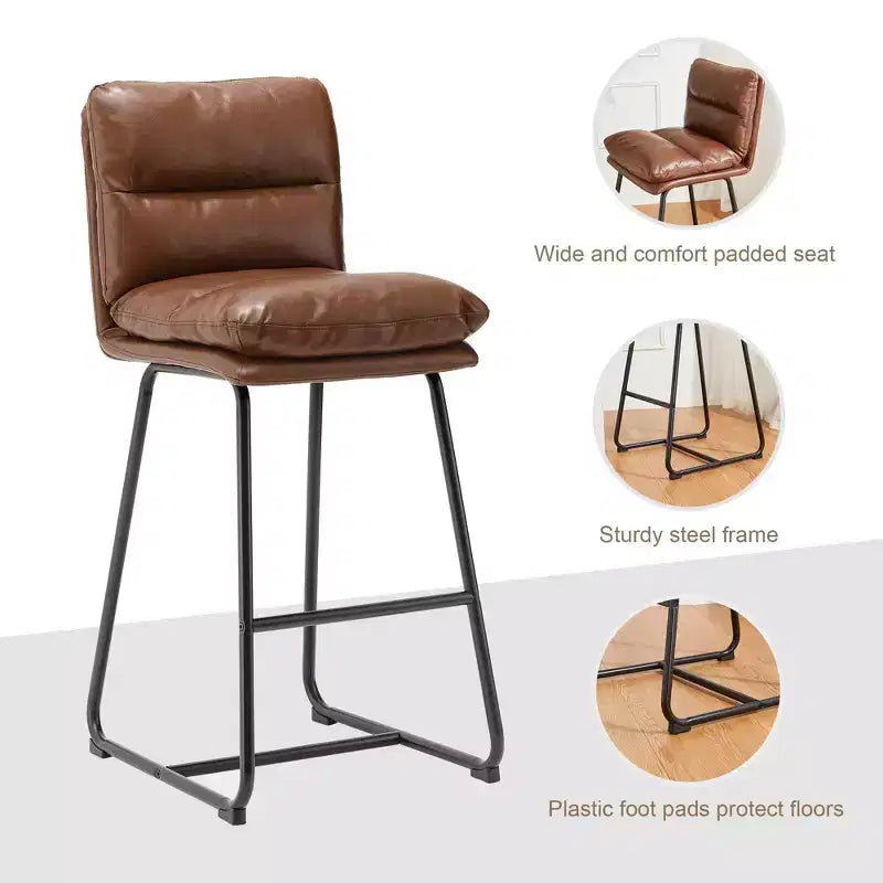 Lot de 2 tabourets de bar modernes en similicuir épais avec pieds en métal - Glitzhome