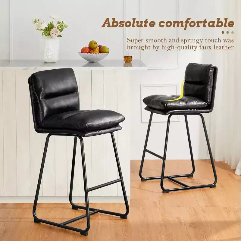 Lot de 2 tabourets de bar modernes en similicuir épais avec pieds en métal - Glitzhome