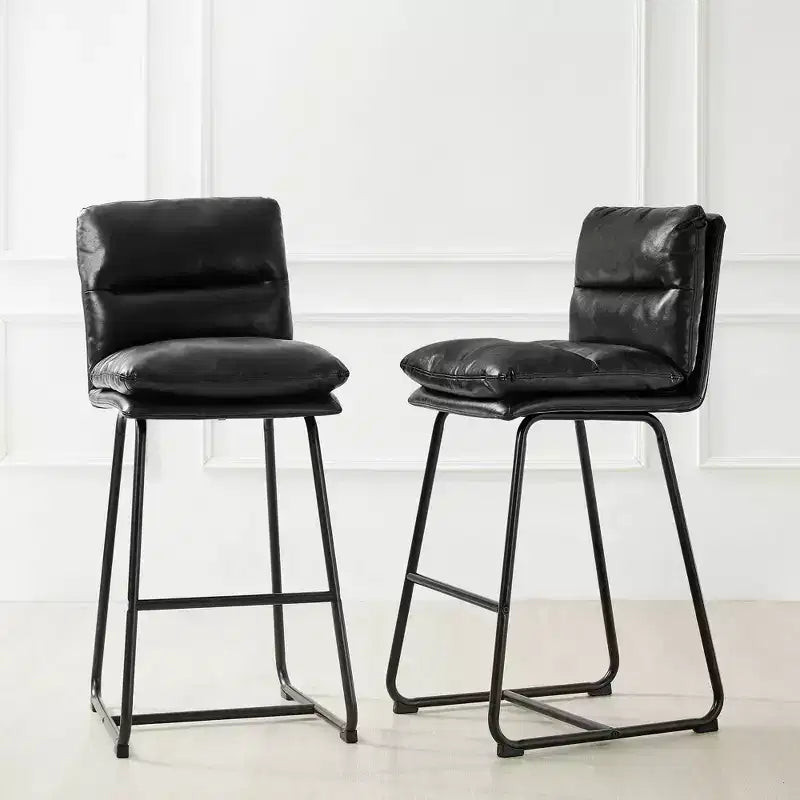 Lot de 2 tabourets de bar modernes en similicuir épais avec pieds en métal - Glitzhome