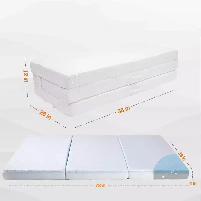 Matelas pliant en 4 de Cheer Collection avec 1 mousse à mémoire de forme infusée de gel