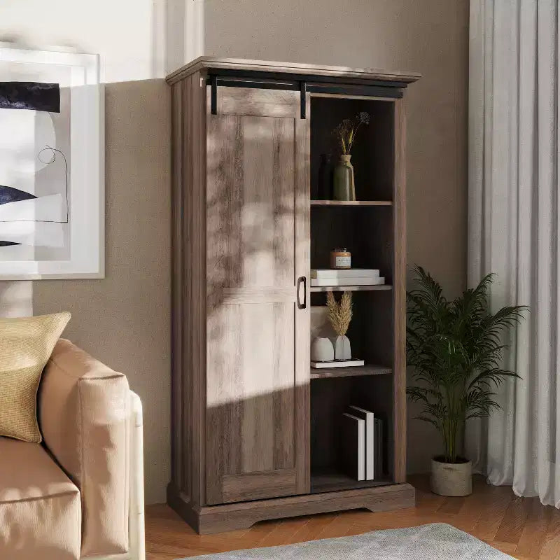 Flash Furniture Harrison Armoire/bibliothèque rustique de style campagnard avec porte de grange coulissante et étagères réglables