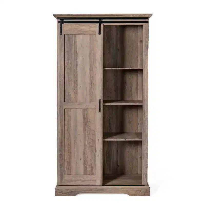 Flash Furniture Harrison Armoire/bibliothèque rustique de style campagnard avec porte de grange coulissante et étagères réglables