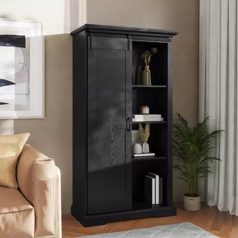 Flash Furniture Harrison Armoire/bibliothèque rustique de style campagnard avec porte de grange coulissante et étagères réglables