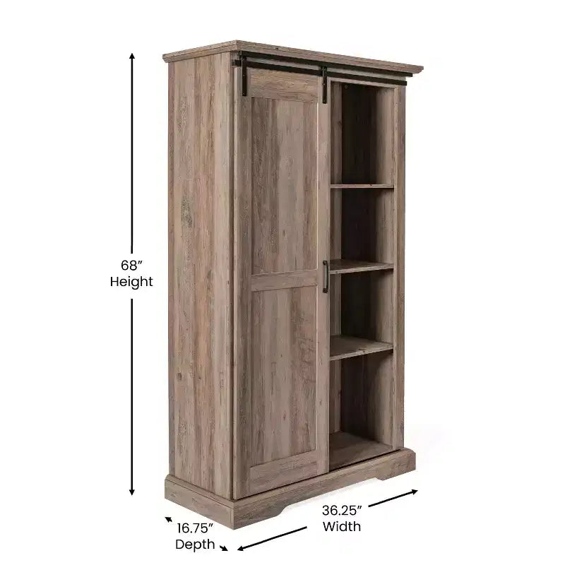 Flash Furniture Harrison Armoire/bibliothèque rustique de style campagnard avec porte de grange coulissante et étagères réglables