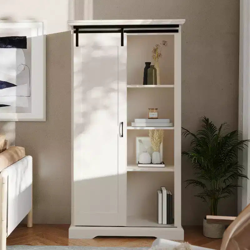 Flash Furniture Harrison Armoire/bibliothèque rustique de style campagnard avec porte de grange coulissante et étagères réglables