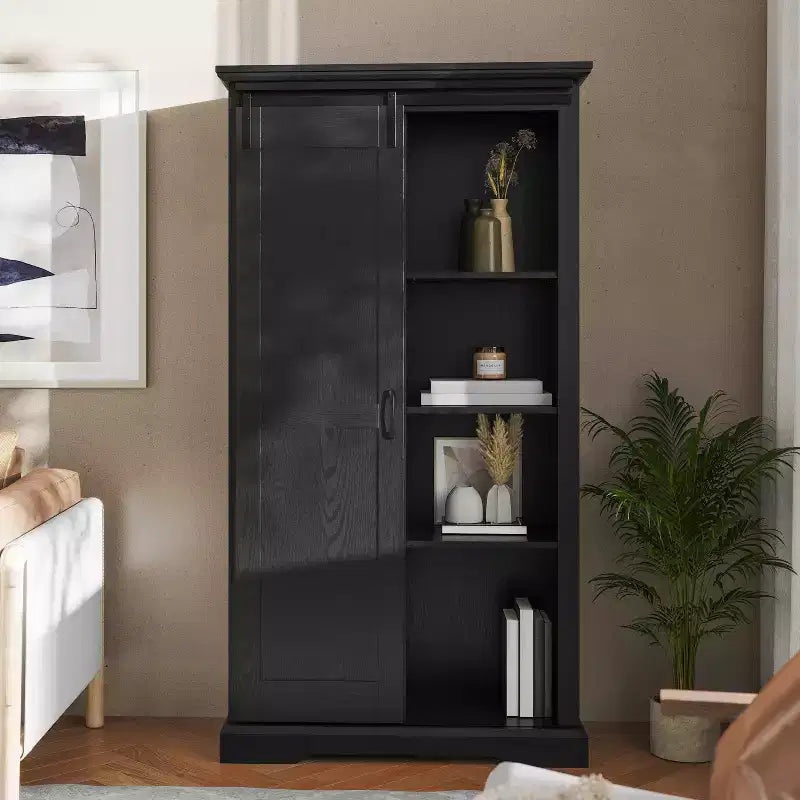 Flash Furniture Harrison Armoire/bibliothèque rustique de style campagnard avec porte de grange coulissante et étagères réglables