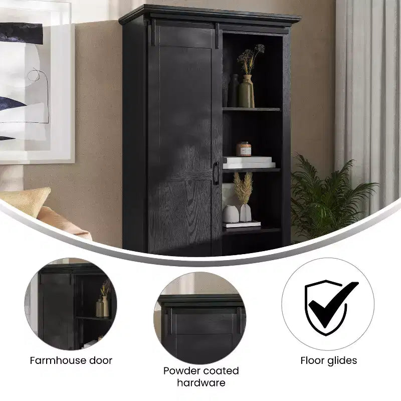 Flash Furniture Harrison Armoire/bibliothèque rustique de style campagnard avec porte de grange coulissante et étagères réglables