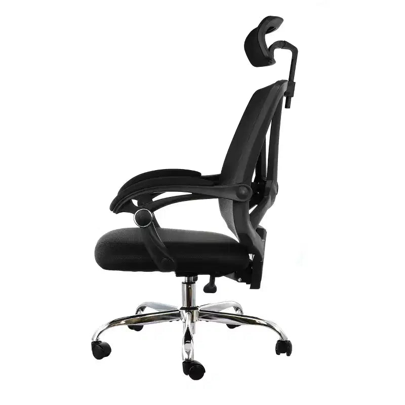 Chaise de bureau Elama Full Back en maille réglable avec appui-tête, noire